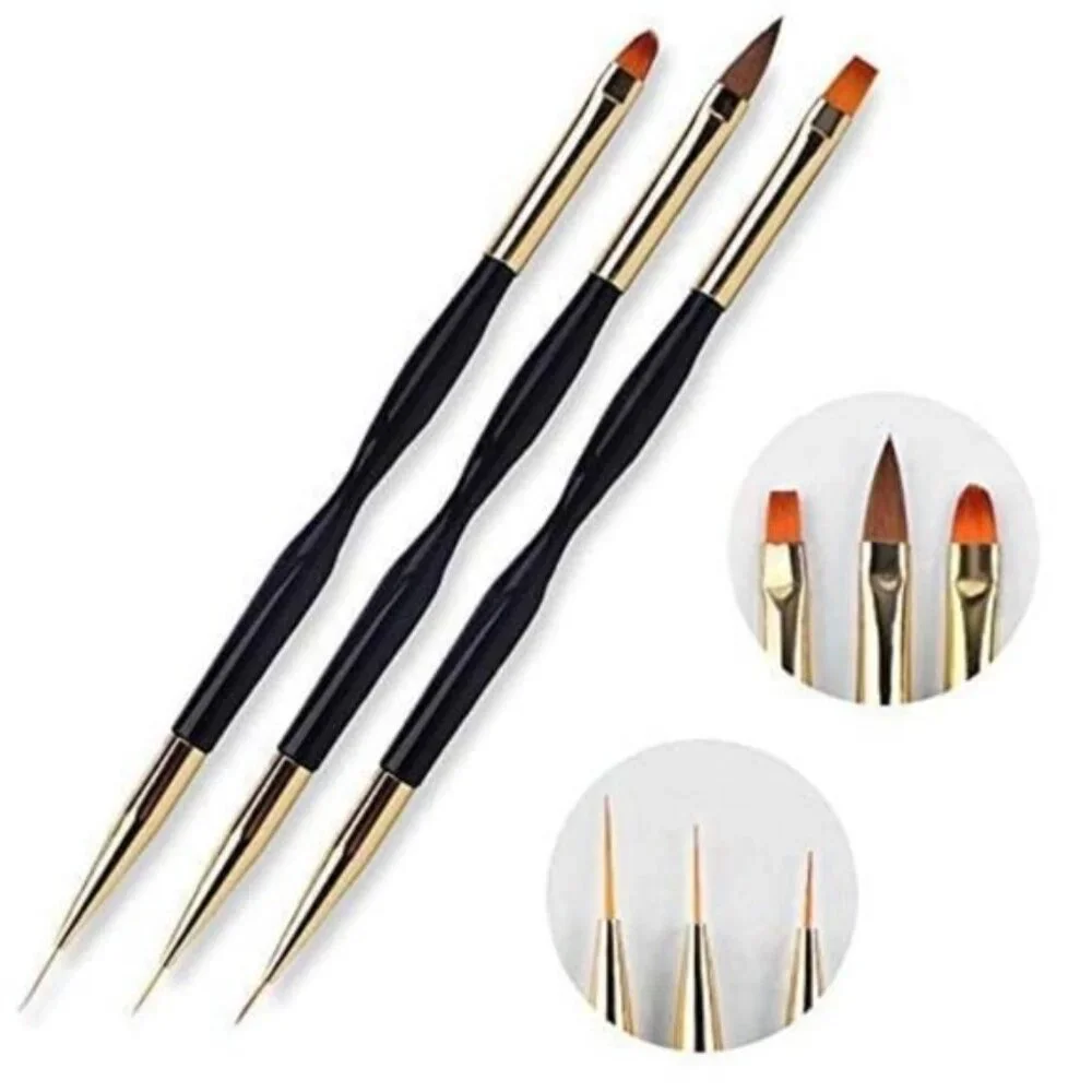 3 Pcs 🦋Nail Drawing Pen, Dual End Art Pen🦋 Brush Acrylic Round Flat Liner